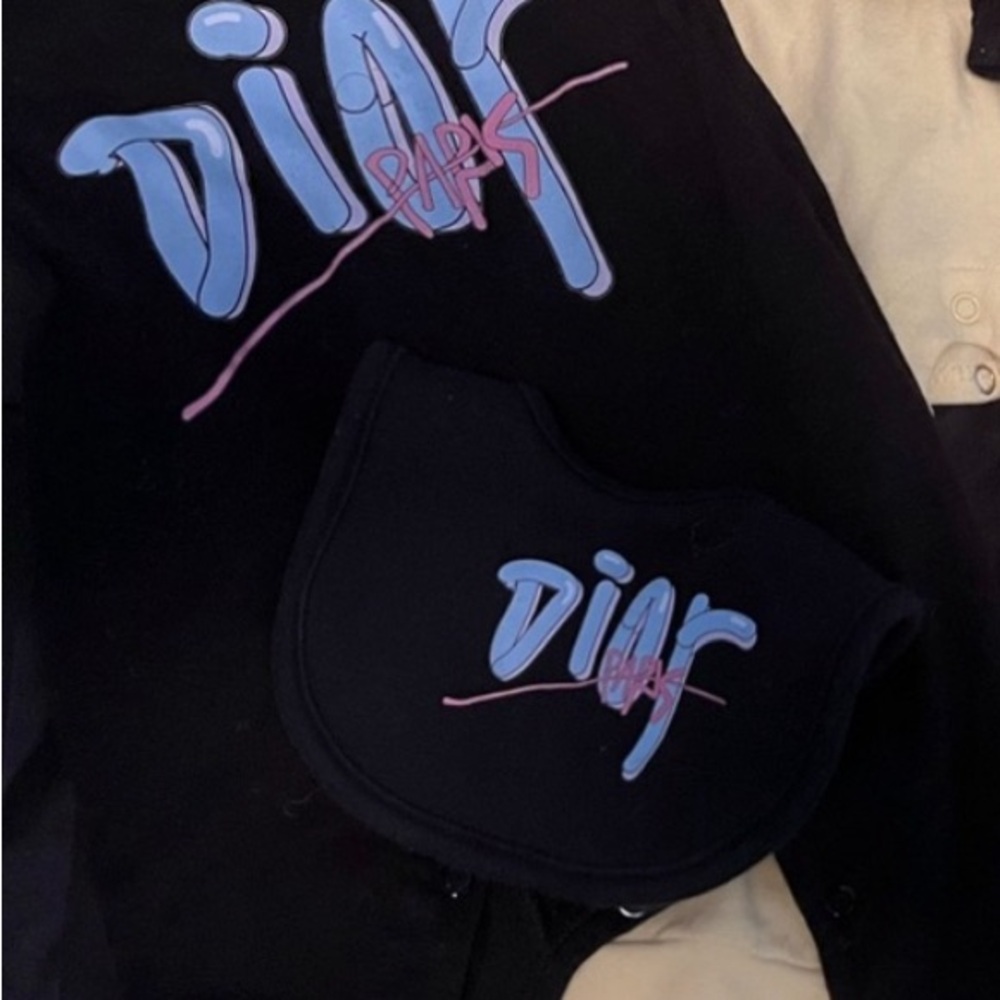 Dior Black and Blue Graphic Shirt and Bib